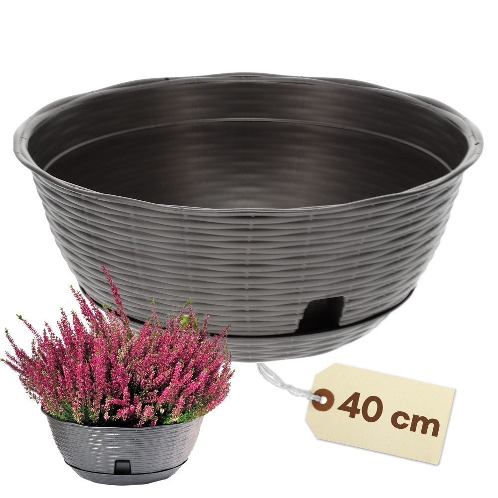 GarPet Pflanzschale Pflanzschale Rund mit Untersetzer Blumenschale Kunststoff Grabschale