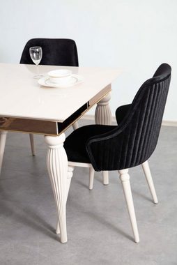 JVmoebel Esszimmer-Set Esszimmer Garnitur Tisch 4x Lehnstühle Stuhl Polster Textil, (5-St)