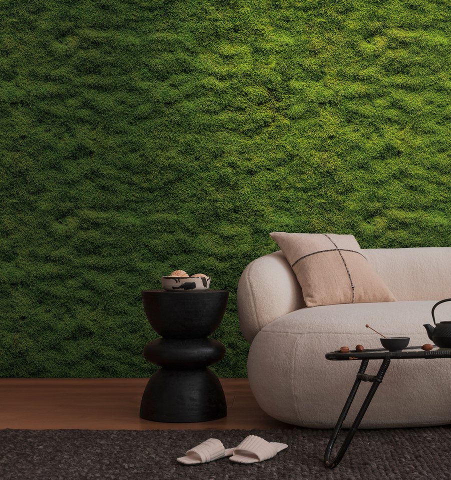 living walls Fototapete THE WALL III Mooswand Tapete Motivtapete Natur Natur, glatt, matt, (1 St), Vliestapete floral für Schlafzimmer Küche Wohnzimmer Mooswand Design