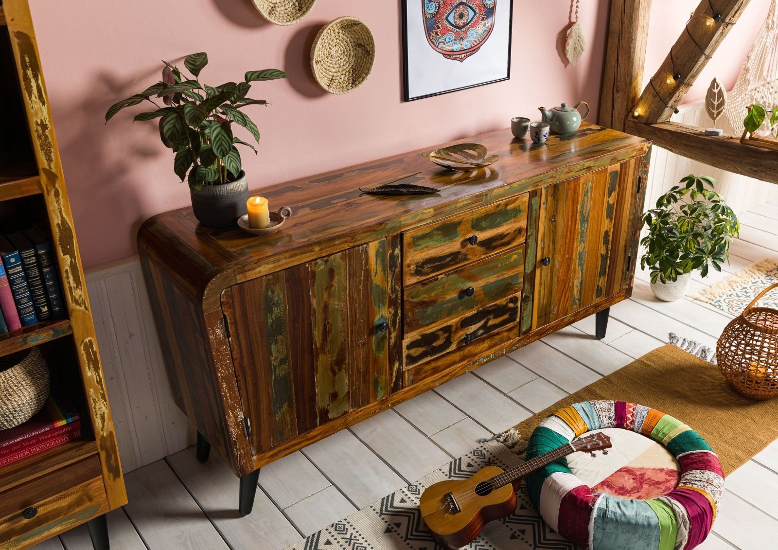 Massivmoebel24 Sideboard (Massivholz), Sideboard Altholz 180x45x86 mehrfarb günstig online kaufen