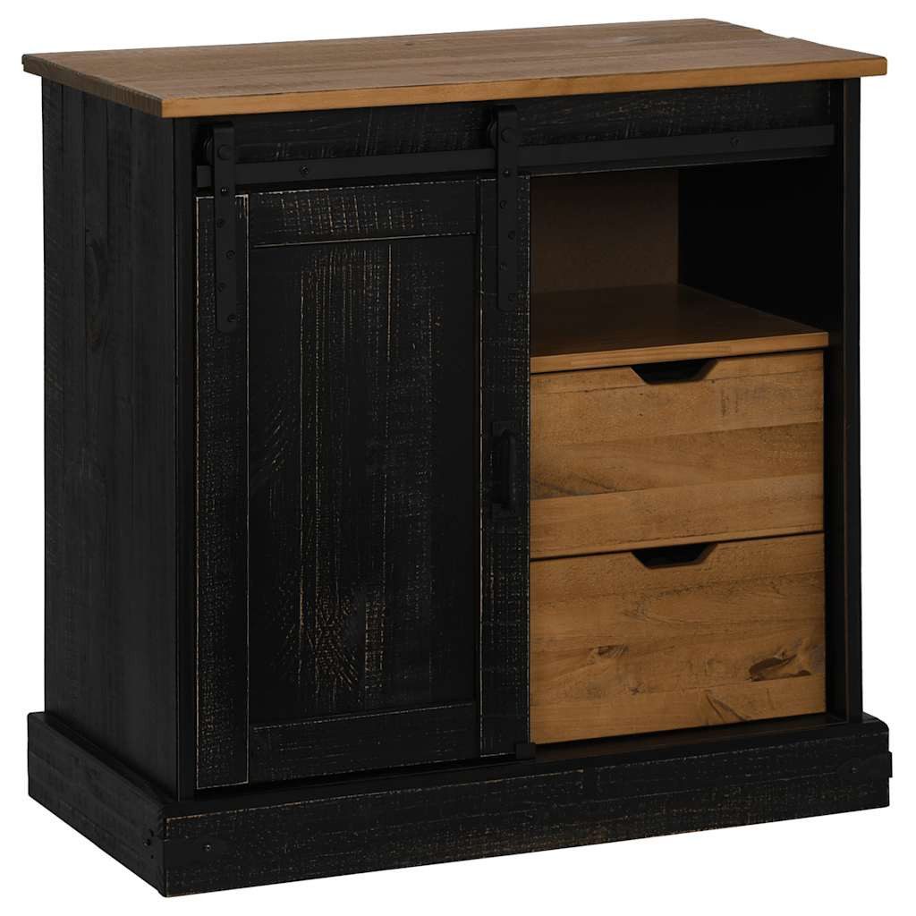 vidaXL Sideboard Sideboard HALDEN mit Schiebetür Schwarz 80x40x80 cm Massiv günstig online kaufen