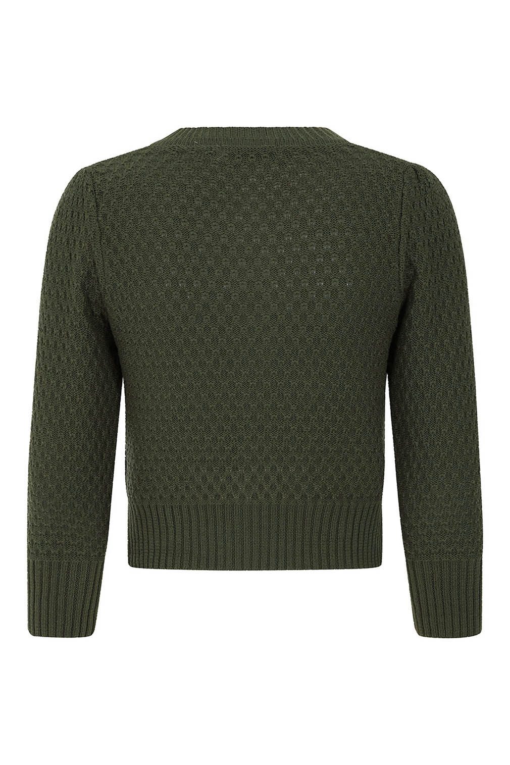 Banned Strickjacke Fara Cardigan Oliv Vintage Wabenmuster Baumwolle