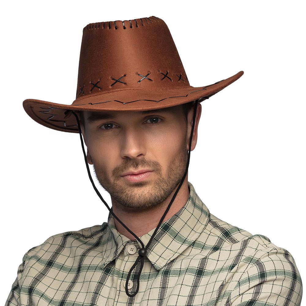 Boland Cowboyhut Cowboyhut Savanne braun Kunstleder Hut mit Kordel für Western Mit dekorativen Nähten und verstellbarer Kordel
