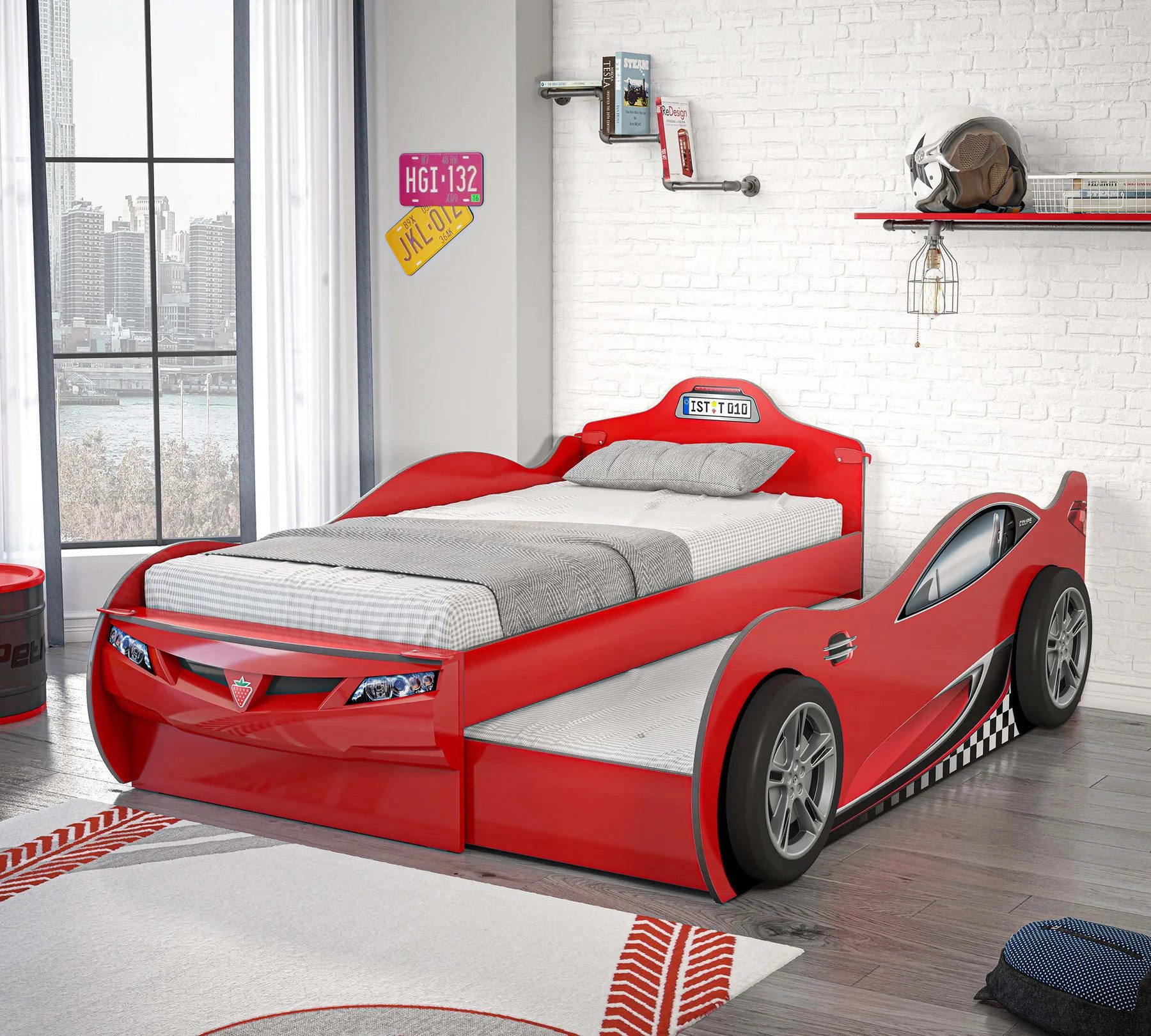 Möbel-Zeit Autobett für 2 Kinder Coupe mit Bettkasten / Ausziehbett