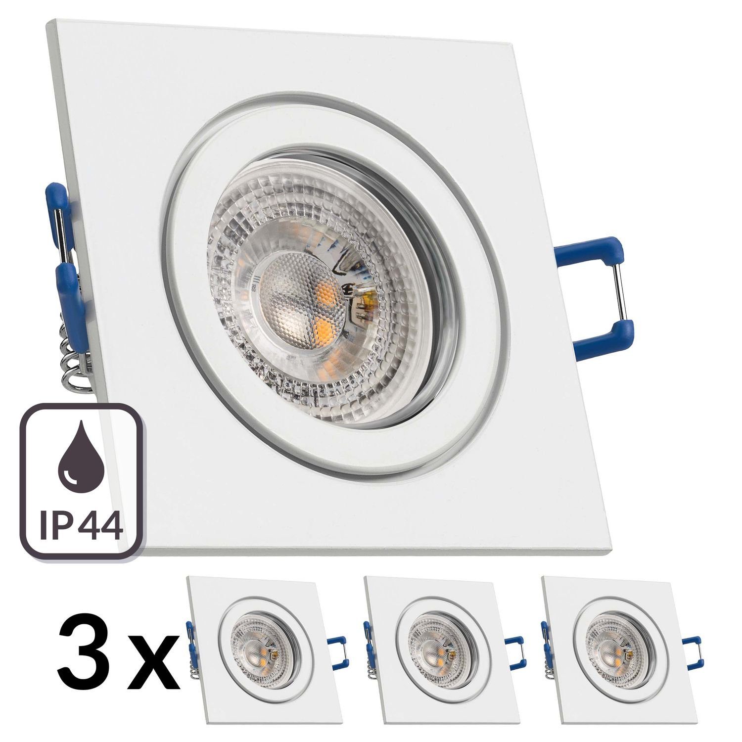 LEDANDO RGB 3W Einbaustrahler Einbaustrahler IP44 von weiß Set in LEDAND LED LED GU10 LED mit 3er