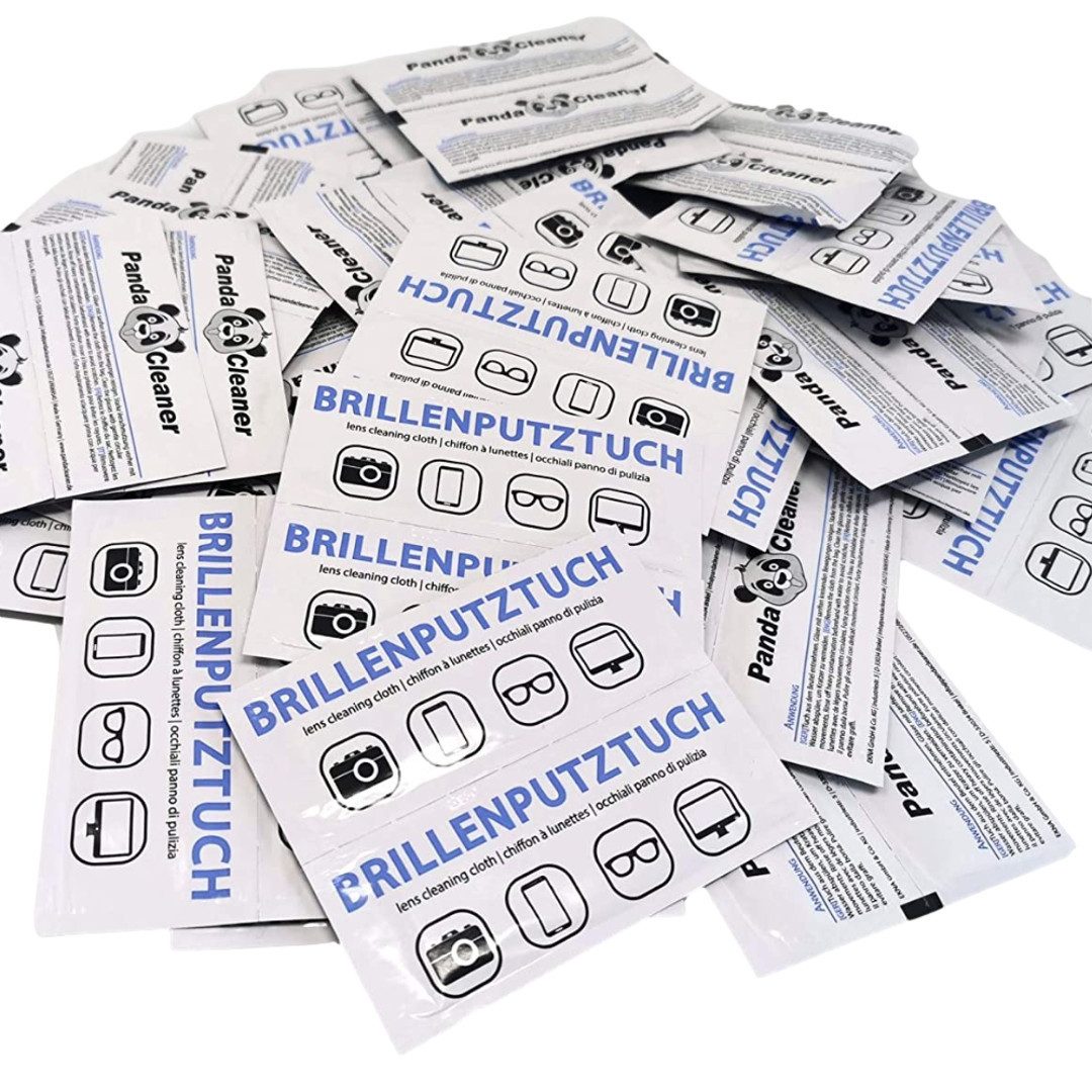 PandaCleaner Feuchte Brillenputztücher - Brillenputztuch antibakteriell Салфетки для чистки (TU Krepp, Set, 50 x Brillenputztücher (12cm x 14cm), Fusselfrei)