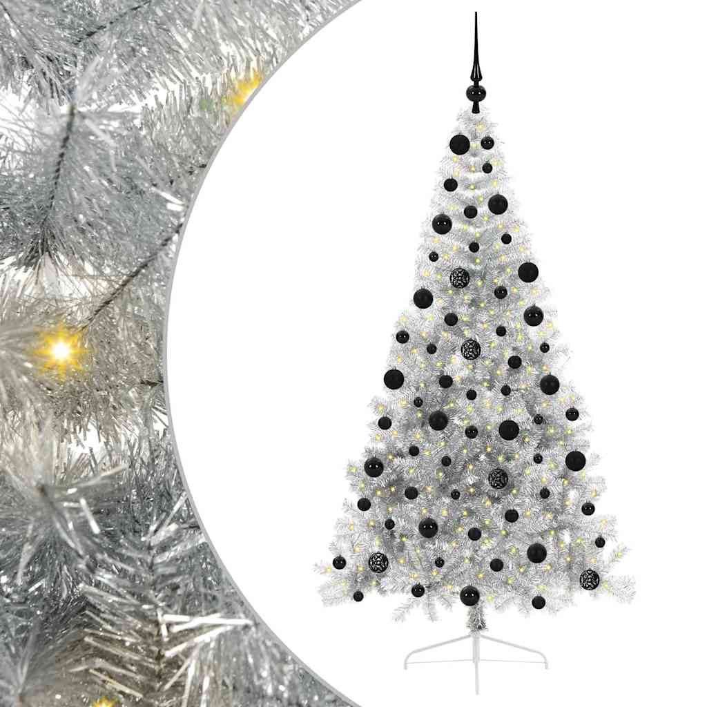 vidaXL Künstlicher Weihnachtsbaum Künstlicher vorbeleuchteter Weihnachtsbaum Silber 210 cm PET