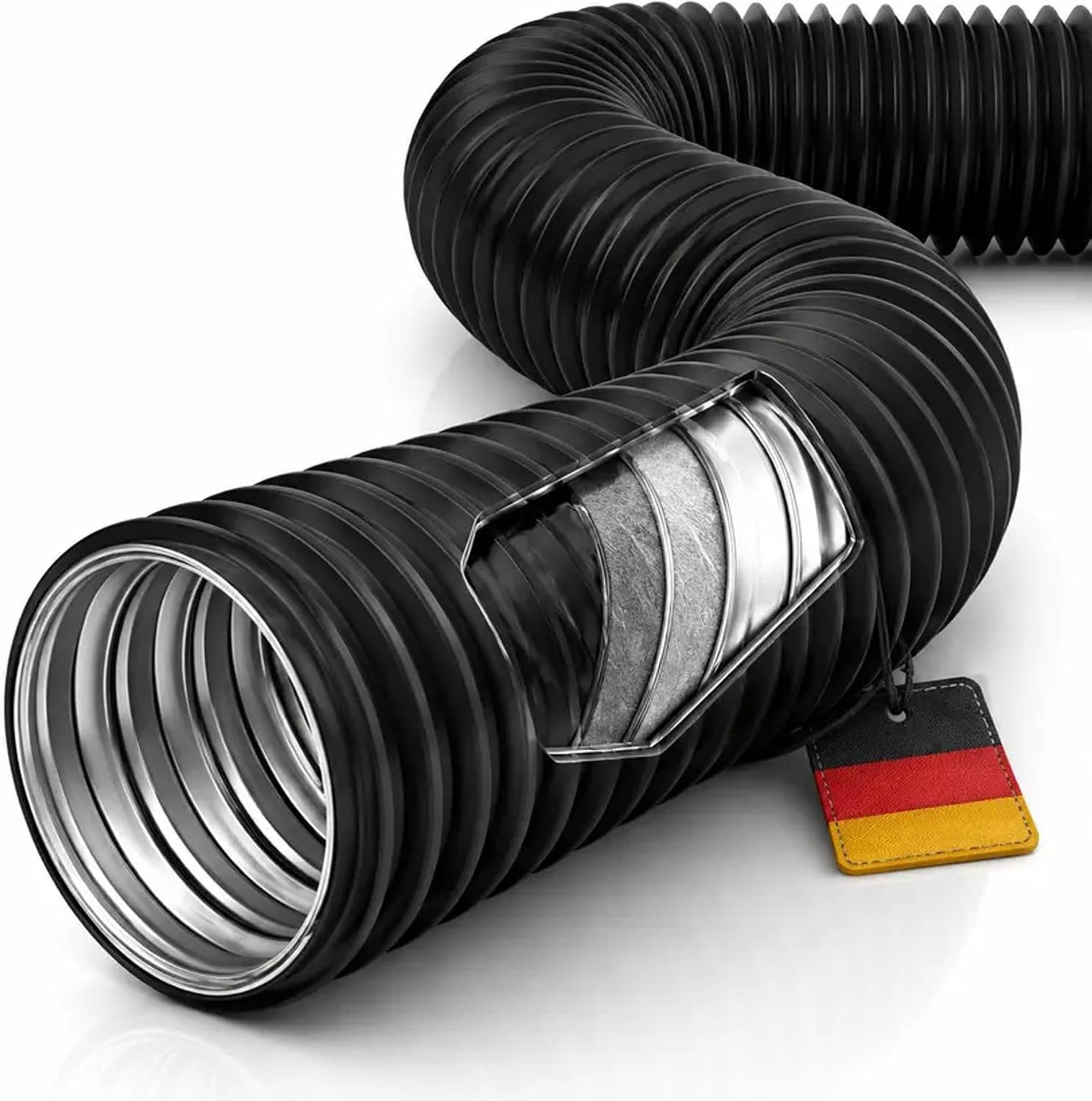 THE HOOKAH Schlauch Lüftungsschlauch Ø 150 mm × 2 m, Zubehör für Growboxen, Abluftsysteme, Raumlüftung und Werkstattlüftung, Ø 150 mm × 2 m, ausziehbar, komprimierbar, unisoliert, Schwarz/Silber