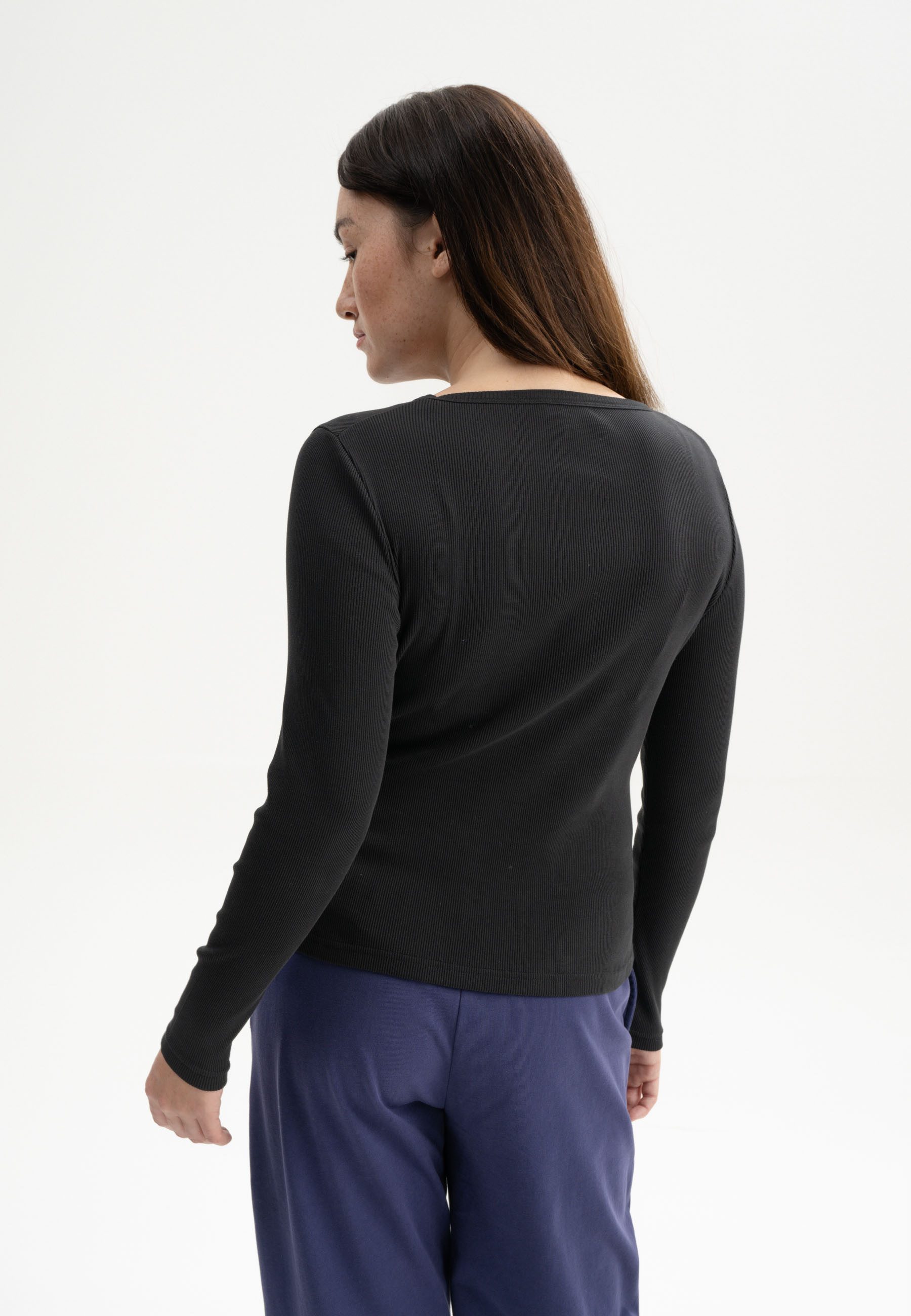 MELA Langarmshirt Ripp Longsleeve Style MEHAR Eingefasster Halsausschnitt