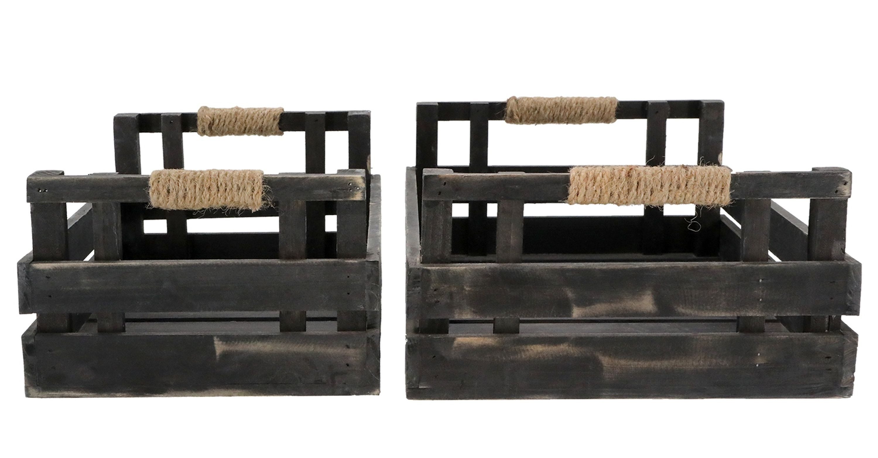 Chic Antique Holzkiste Chic Antique - 2 Kisten Holzkisten Holz Griff Schwarz 41082025