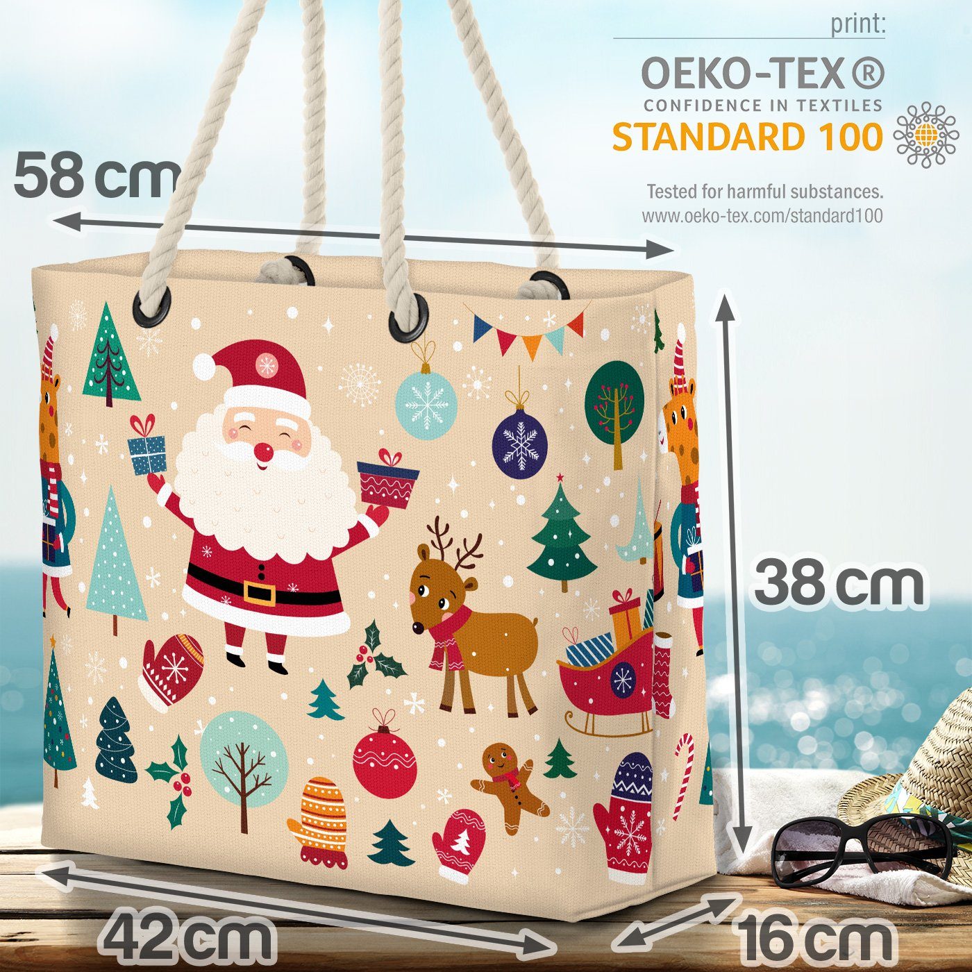 Nikolaus VOID C (1-tlg), Winter Geschenke Weihnachtsgeschenke Strandtasche Bag Beach Weihnachten Rentier 2