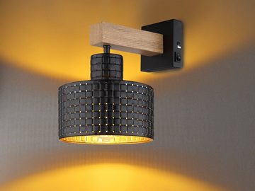 meineWunschleuchte LED Wandleuchte, LED wechselbar, warmweiß, innen mit Schalter ausgefallen-e mit Holz Schwarz Gold-en, Höhe 24,5cm