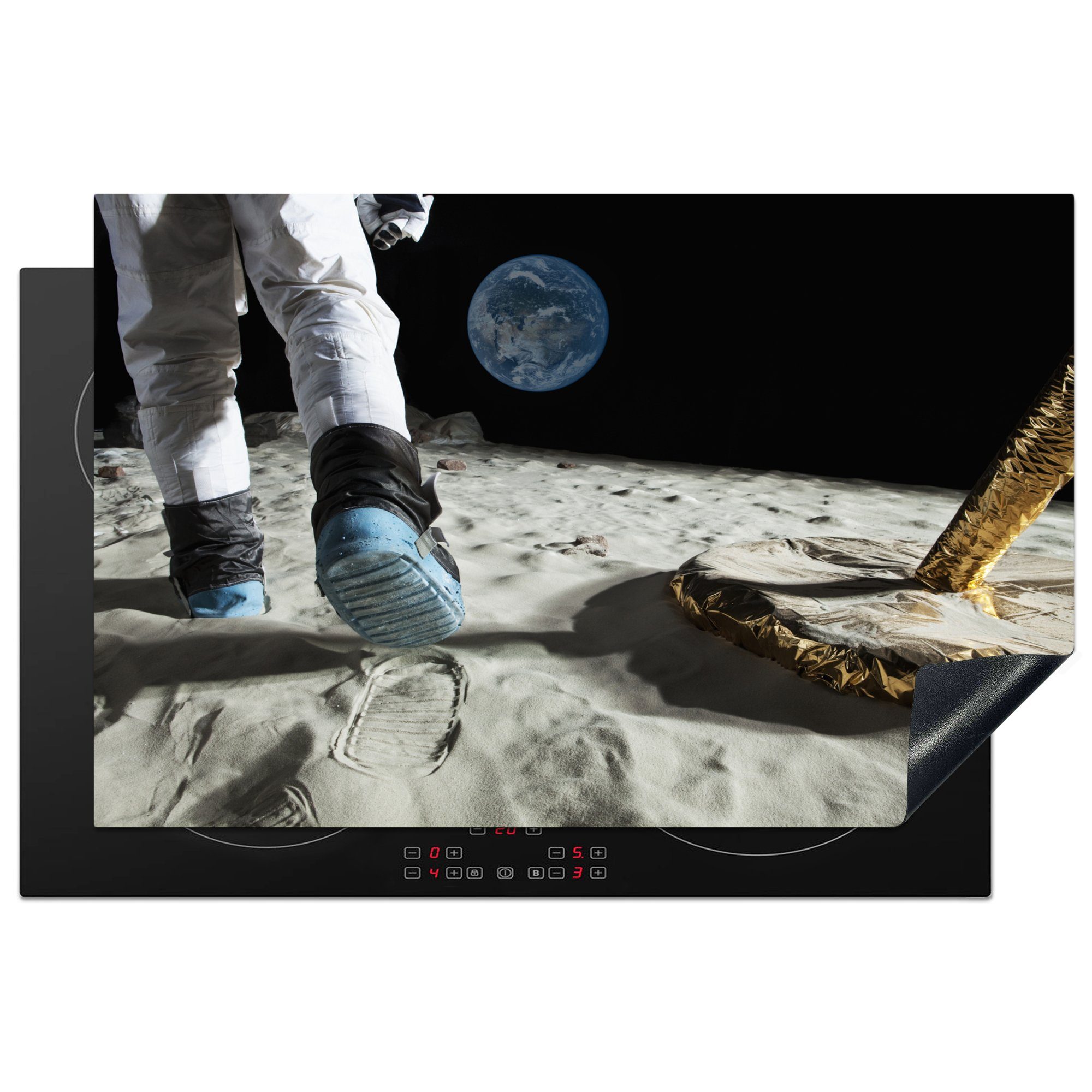 MuchoWow Herdblende-/Abdeckplatte Weltraum - Mond - Astronaut, Vinyl, (1 tlg), 81x52 cm, Induktionskochfeld Schutz für die küche, Ceranfeldabdeckung