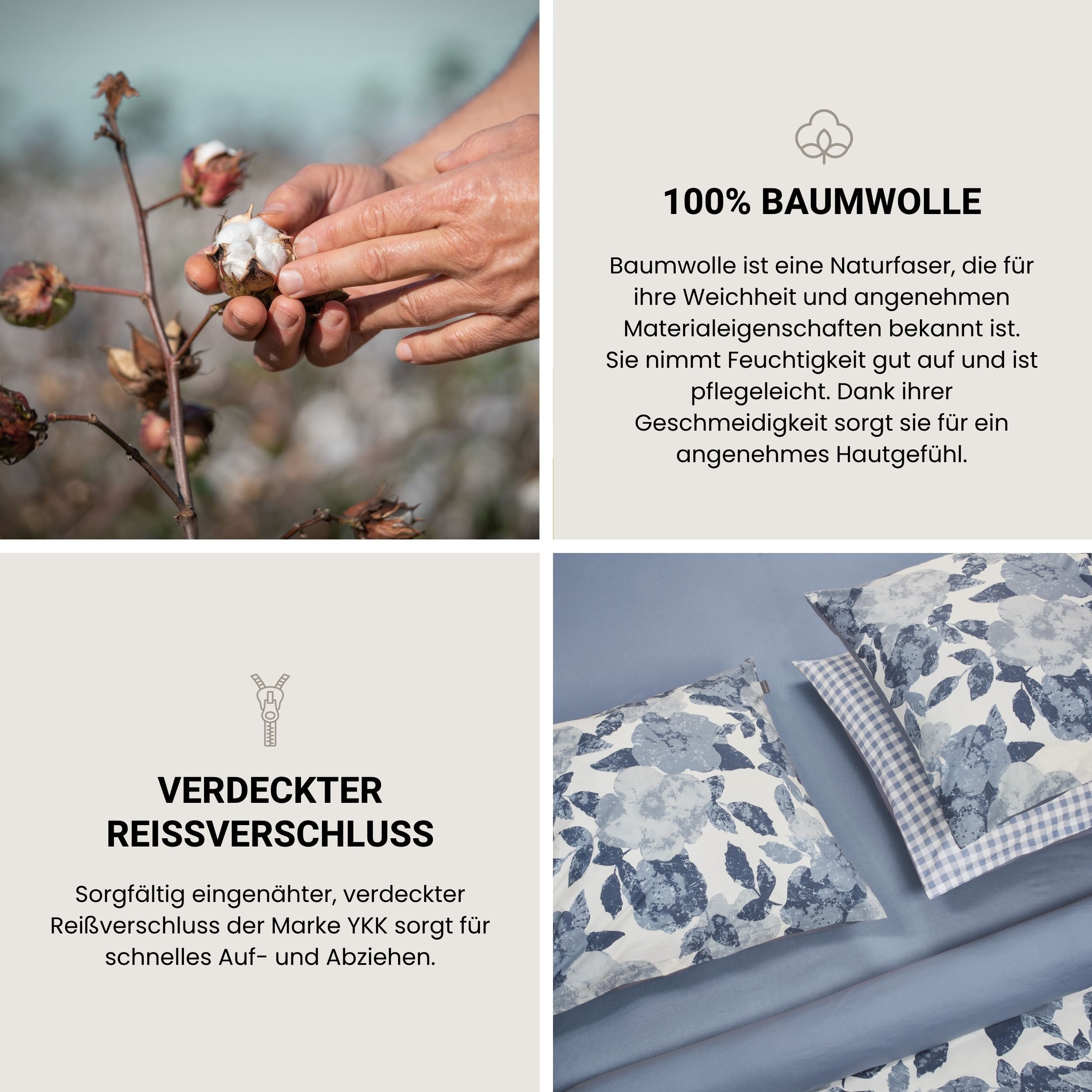 Schiesser Wendebettwäsche Vichy aus weicher Baumwolle mit Karos, Renforcé, 2 teilig, OEKO-TEX® MADE IN GREEN – Bild 3 von 5