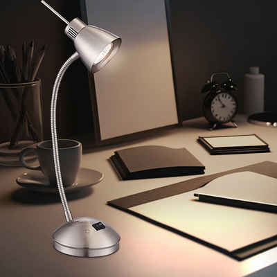 etc-shop LED Tischleuchte, Leuchtmittel inklusive, Warmweiß, Schreib Tisch Lampe Leuchte Metall Nickel Matt Spot Beweglich Schlaf