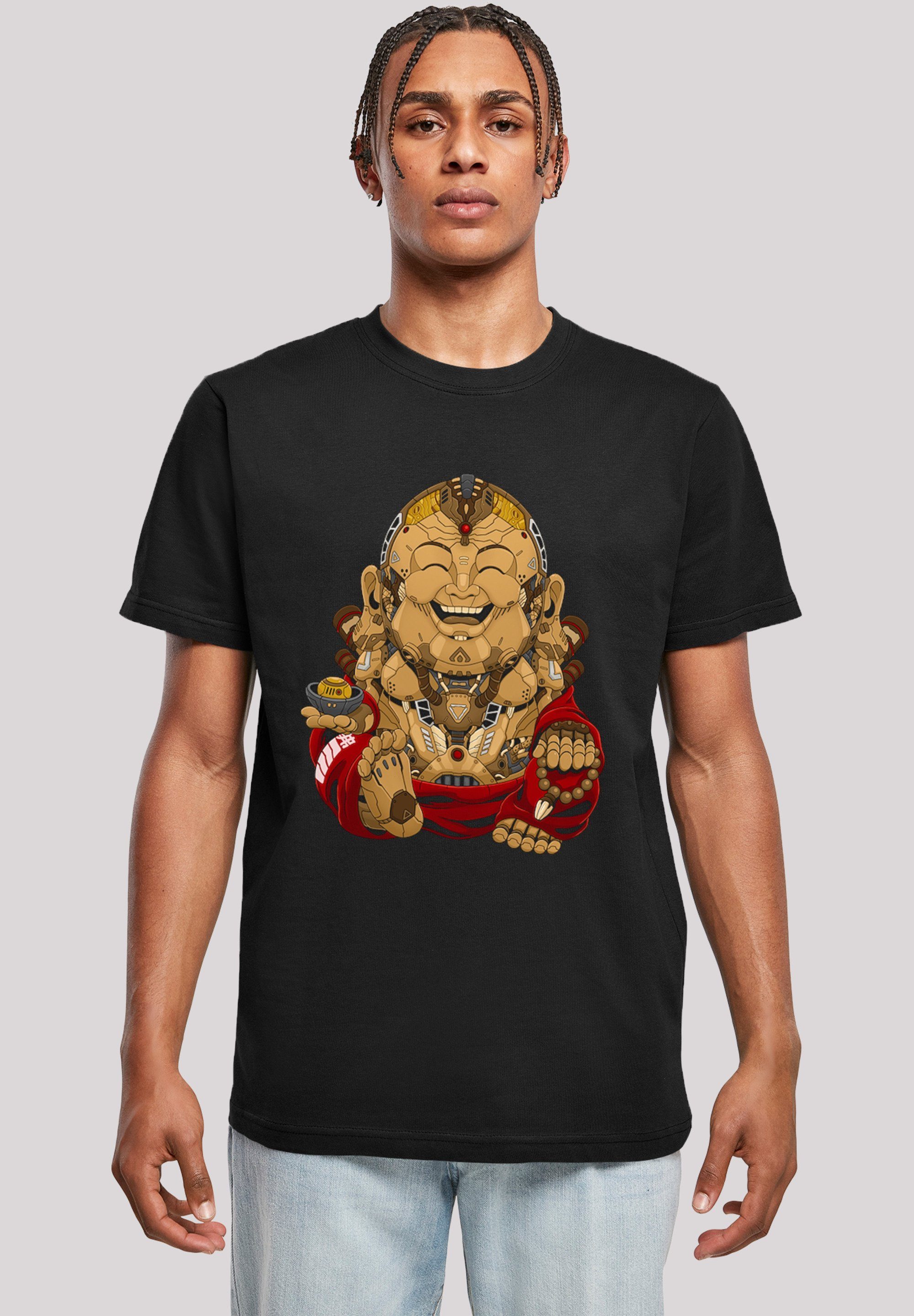 F4NT4STIC T-Shirt Happy Cyber Buddha schwarz Print