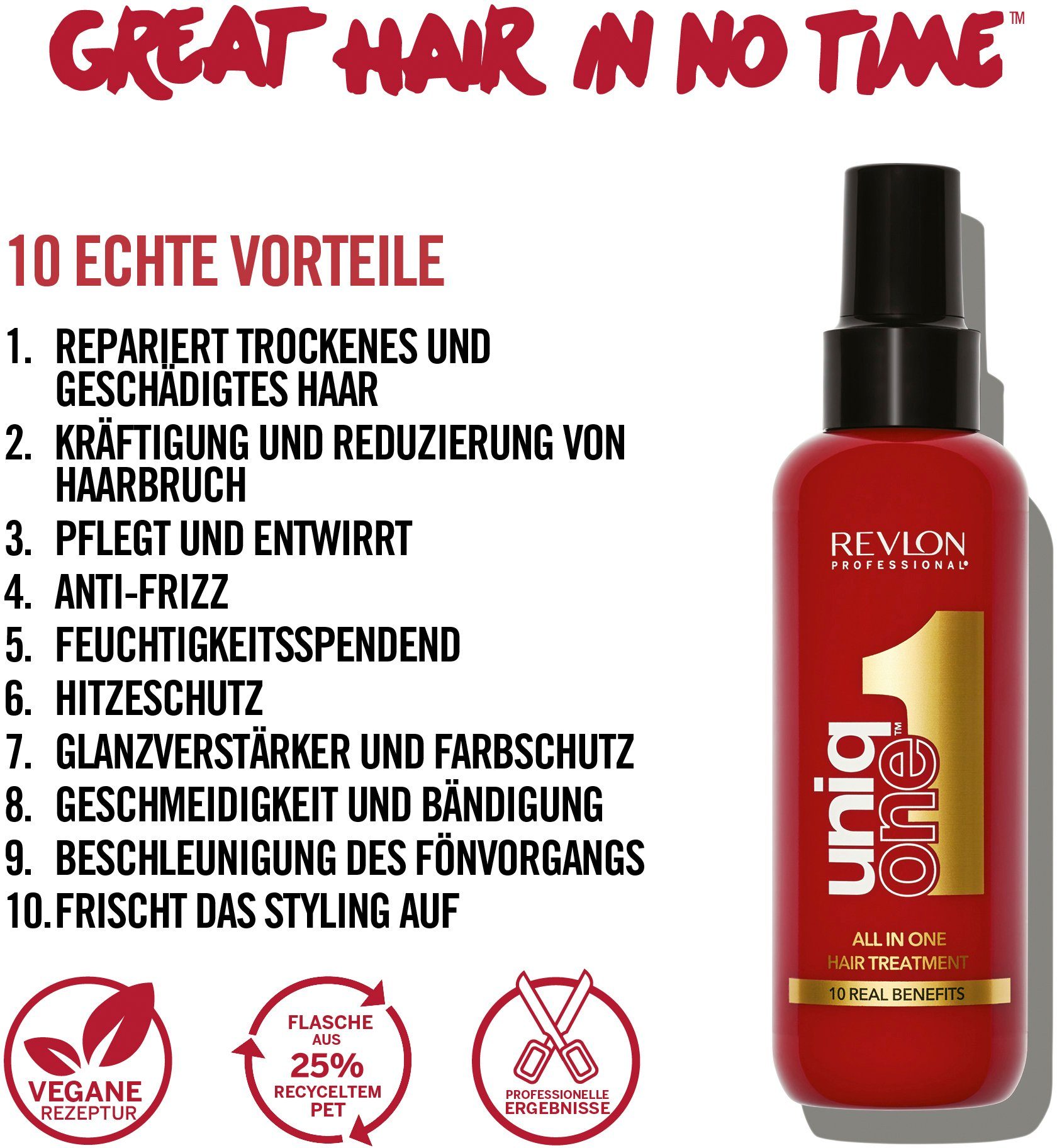 REVLON PROFESSIONAL Leave-in Pflege UNIQONE ALL IN ONE HAIR TREATMENT, Sprühkur mit zehn Vorteilen für trockenes und strapaziertes Haar.