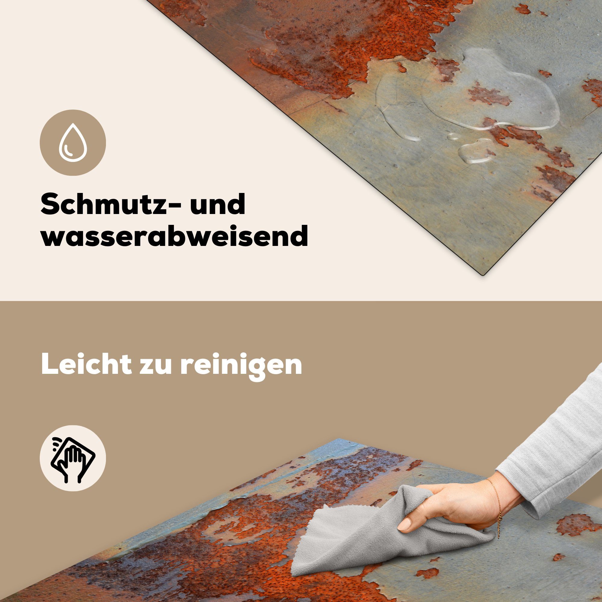 Vinyl, Rosa Ceranfeldabdeckung, - Vintage, küche 78x78 tlg), Rost cm, Arbeitsplatte für - MuchoWow (1 Herdblende-/Abdeckplatte