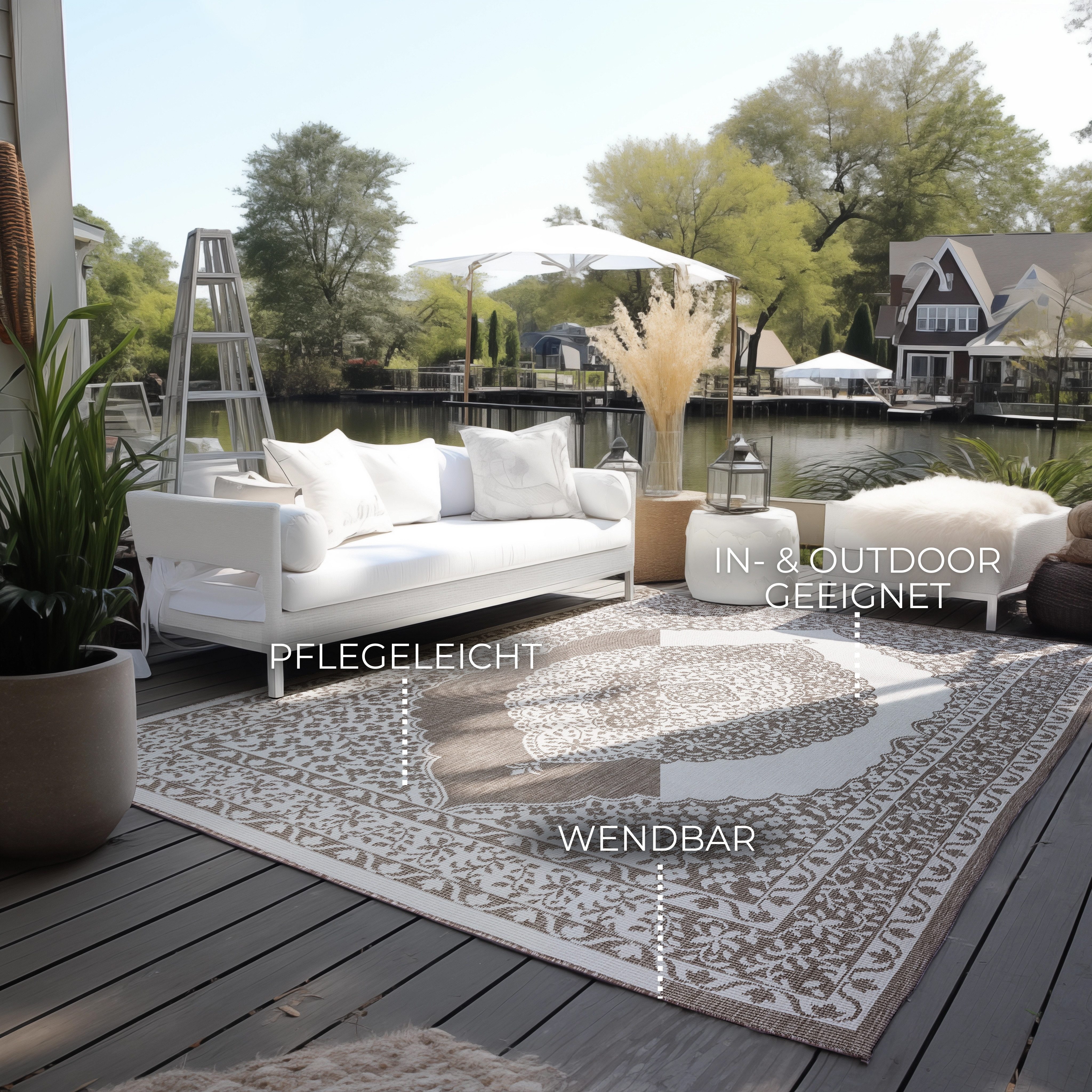 ELLE DECORATION Teppich Meekly Wendeteppich, rechteckig, Höhe: 5 mm, Flachgewebe, In-& Outdoor, Modern, beidseitig, Balkon, Wohnzimmer