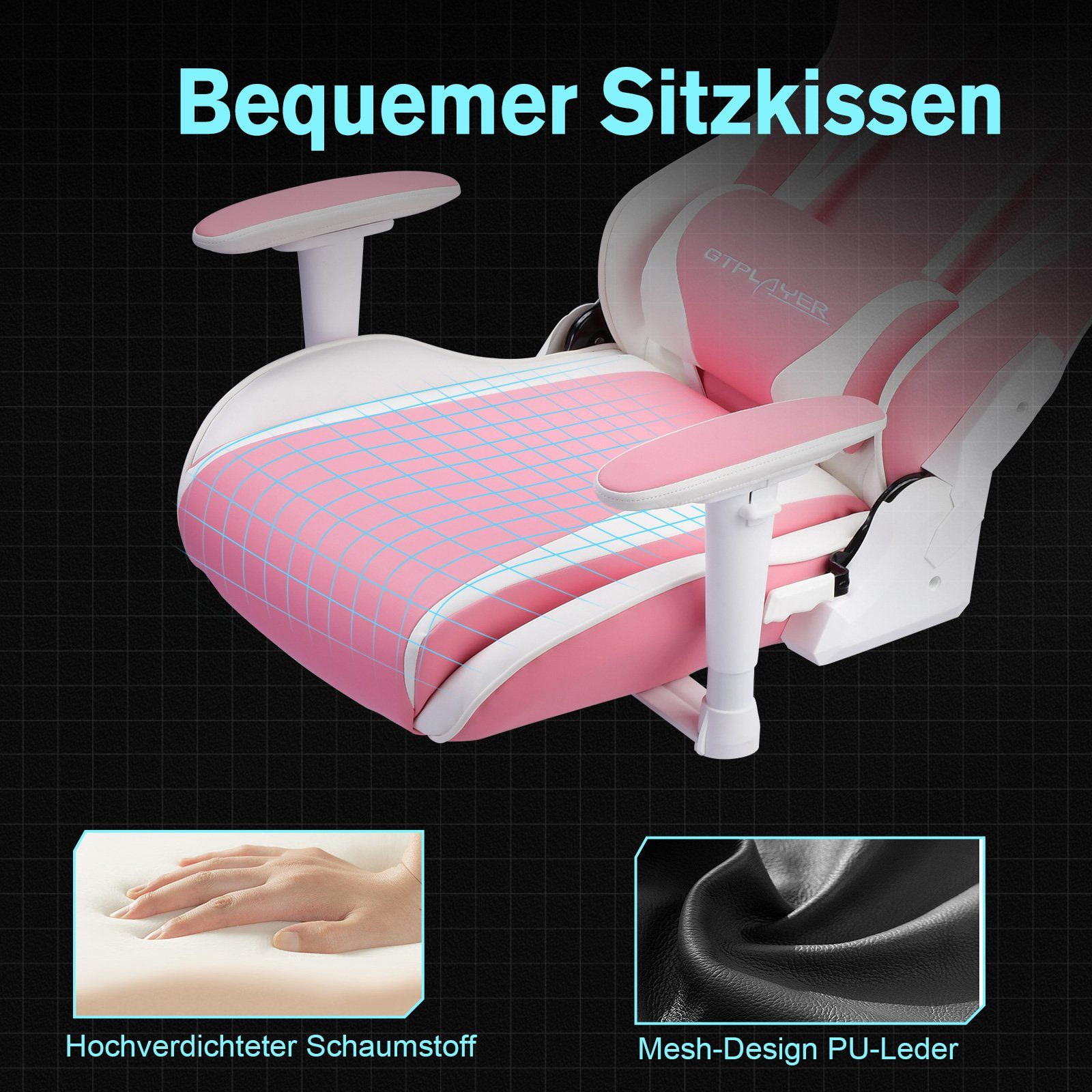 reclining supports Ergonomische GTPLAYER rosa Nackenkissen, und Bürostuhl Gaming-Stuhl Lenden- inkl. the Design The waist function