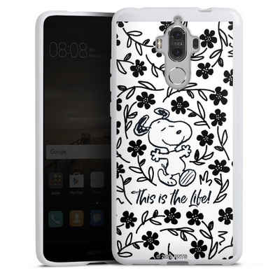 DeinDesign Handyhülle »Peanuts Blumen Snoopy Snoopy Black and White This Is The Life«, Huawei Mate 9 Silikon Hülle Bumper Case Handy Schutzhülle