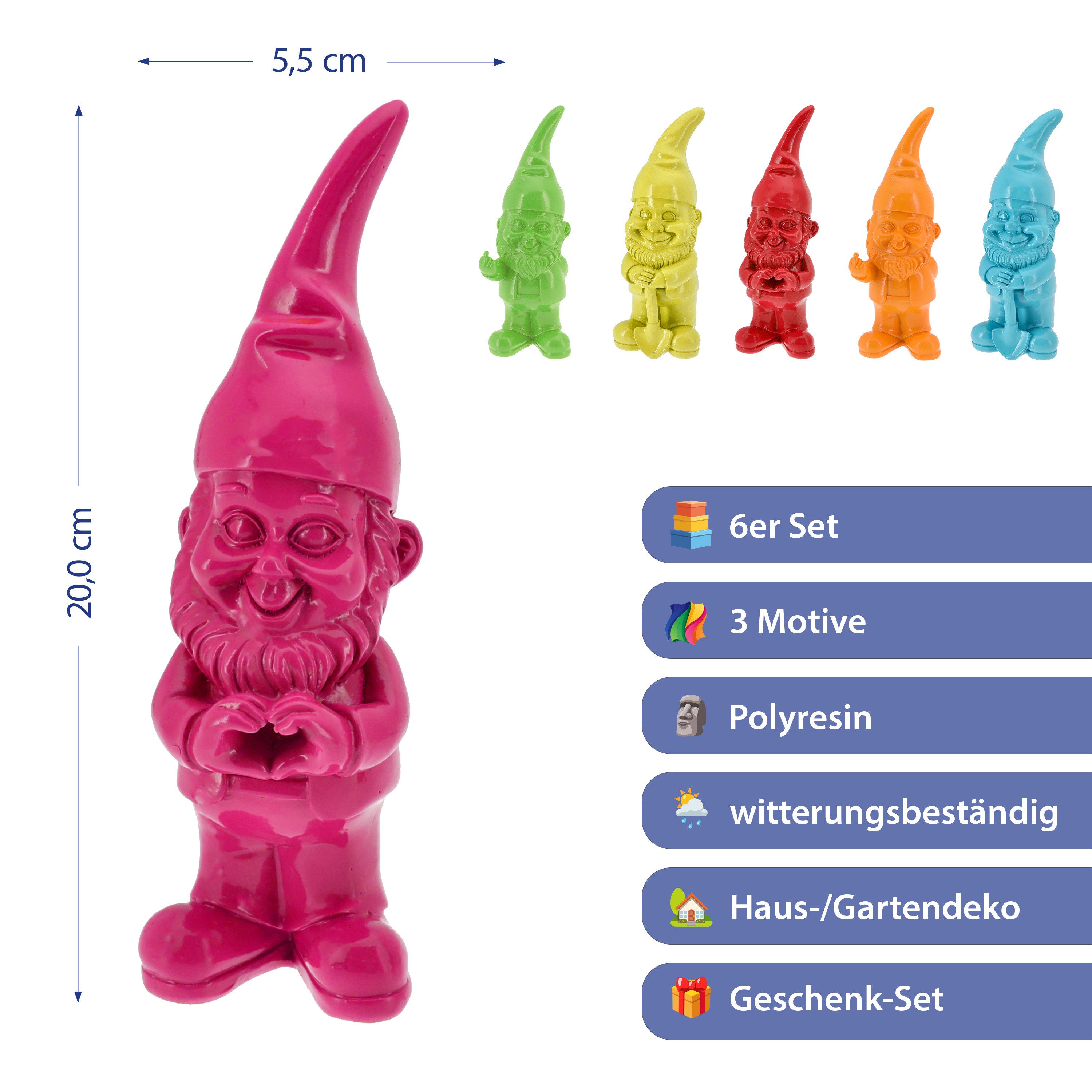 CEPEWA Gartenzwerg Gartenzwerg 6erSet Polyresin pink gelb grün rot orange türkis 5,5x20cm