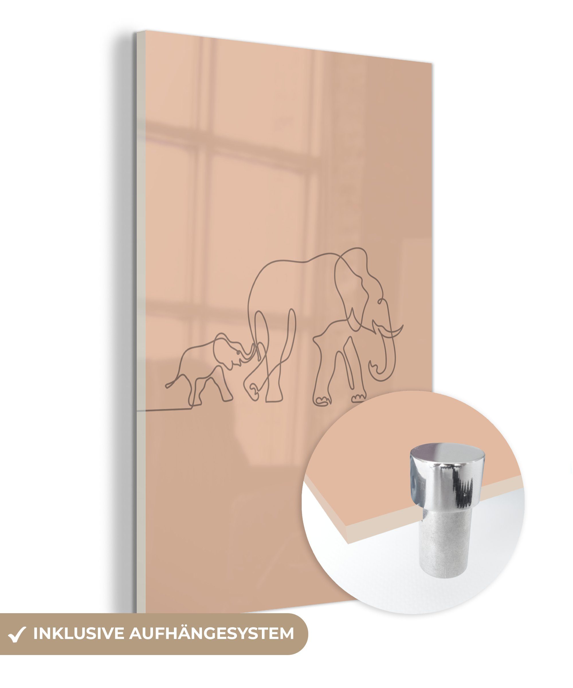 Wanddekoration auf auf - Wandbild - Linie, Acrylglasbild Glasbilder (1 - Einfach MuchoWow Elefant St), Bilder Glas - Foto Glas -