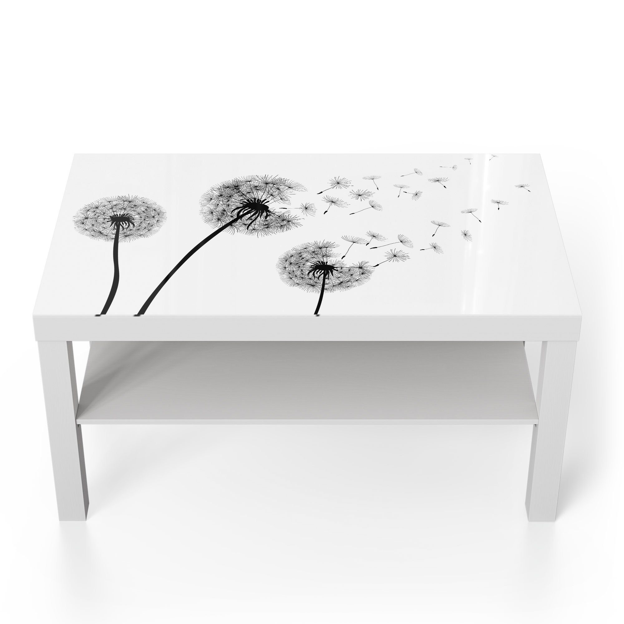 DEQORI Couchtisch 'Schwarze Pusteblumen', Glas modern Beistelltisch Glastisch Weiß