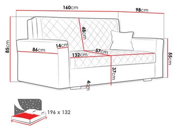 MIRJAN24 Schlafsofa Viva Caro III, mit Bettkasten und Schlaffunktion, 3 Sitzer Polstersofa, Rückenlehne und Sitzfläche fest angenäht