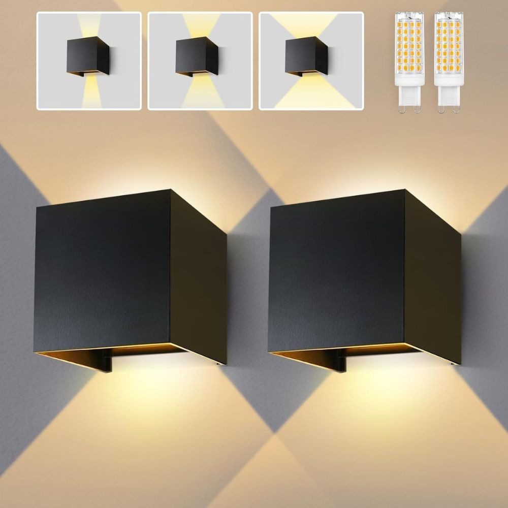 Wrischan Tischleuchte 2er-Pack LED-Wandleuchte für den Innen und Außenbereich -warmweiß, 5W LED pro Lampe, G9 LED Leuchtmittel, Warmweiß 3000K, Verstellbarer Lichtstrahl,wasserdicht,warmweiß