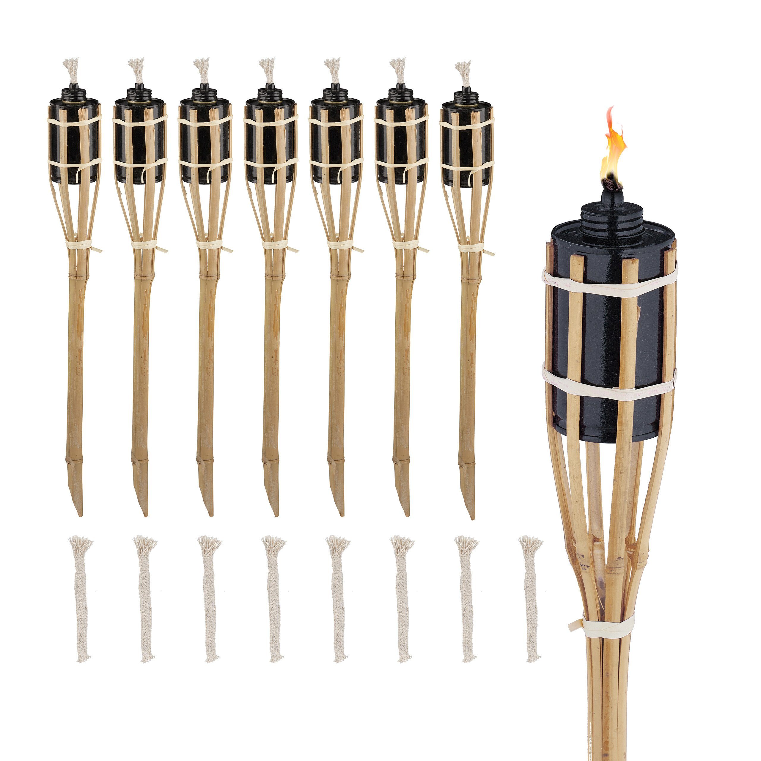 relaxdays Gartenfackel 50cm 8er Set, Ölflamme, Gelb, Warmweiß, Orange