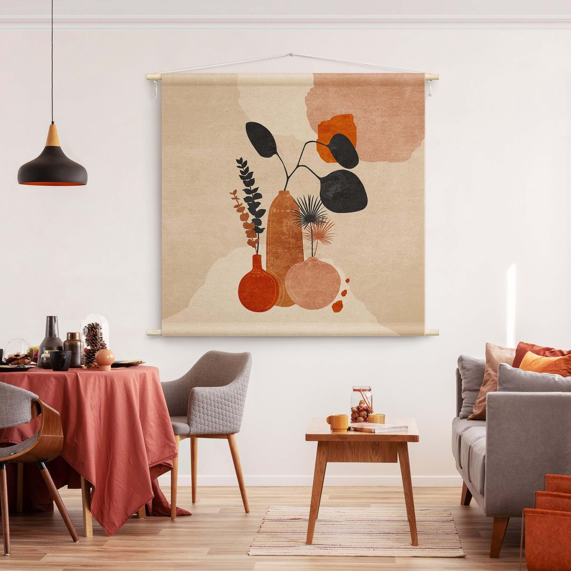 Bilderdepot24 Wandteppich modern Boho Abstrakt Botanik Vintage Spirituell beige, quadratisch, Höhe: 2.6 mm, großes Wandbild aus Natur-Baumwolle Wandbehang Stoffbild Tuch Wollseil