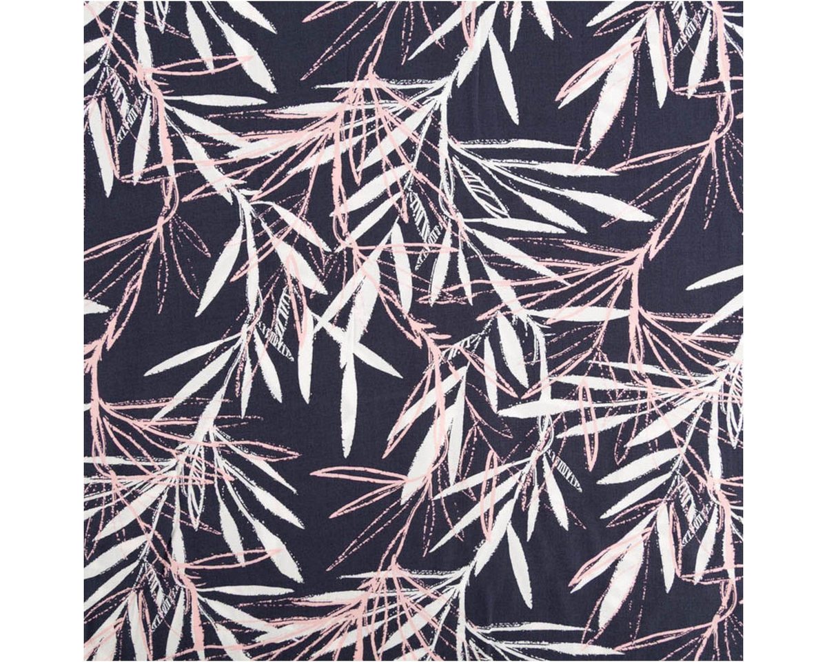 Thumbnail - SCHÖNER LEBEN. Stoff Viskose Stoff Popeline Blätter dunkelblau 145cm Breite, allergikergeeignet