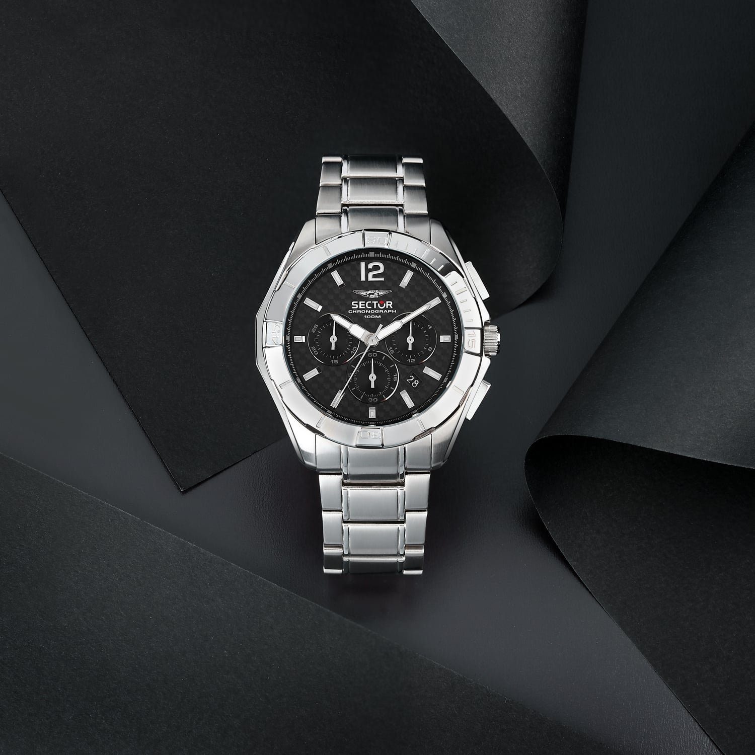 Herren Chrono, groß Sector silber, Herren (48mm), Sector Fashion Edelstahlarmband Chronograph Armbanduhr rund, Armbanduhr
