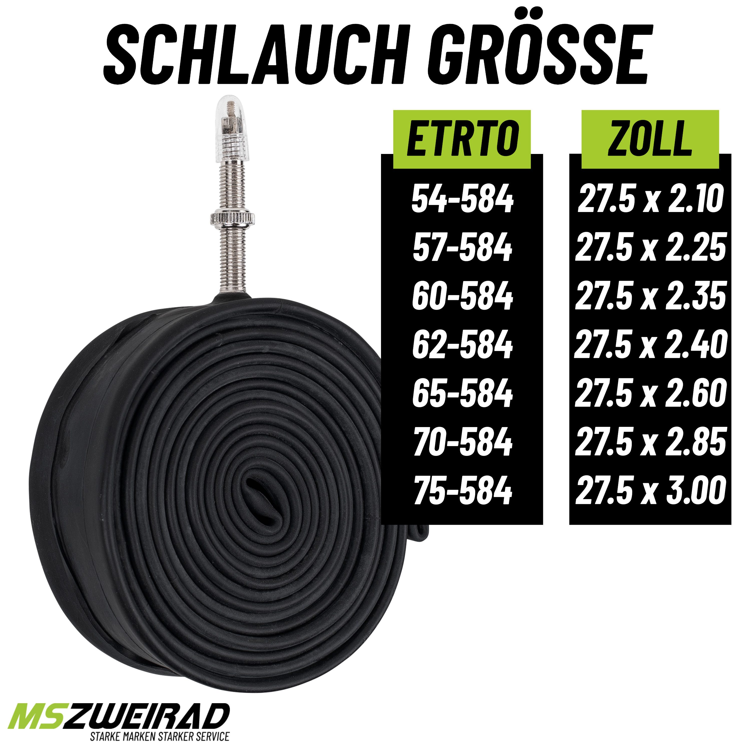 MSZweirad Fahrradschlauch 2x Schwalbe Schlauch 21F SV 40mm 27,5 Zoll (54/75-584) + Reifenheber