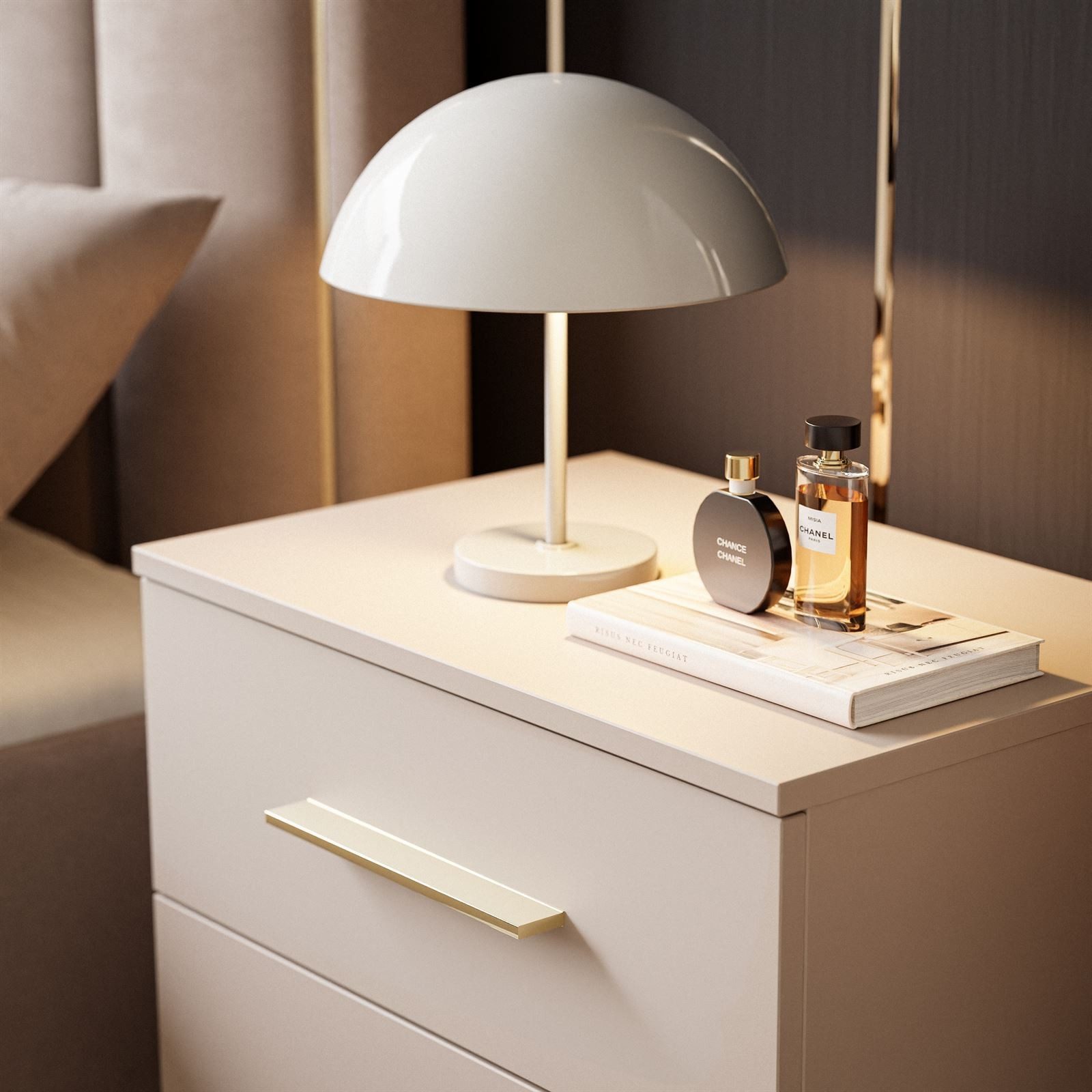 Lookway Nachttisch LINA Kaschmir II mit LED Beleuchtung, Breite 55 cm