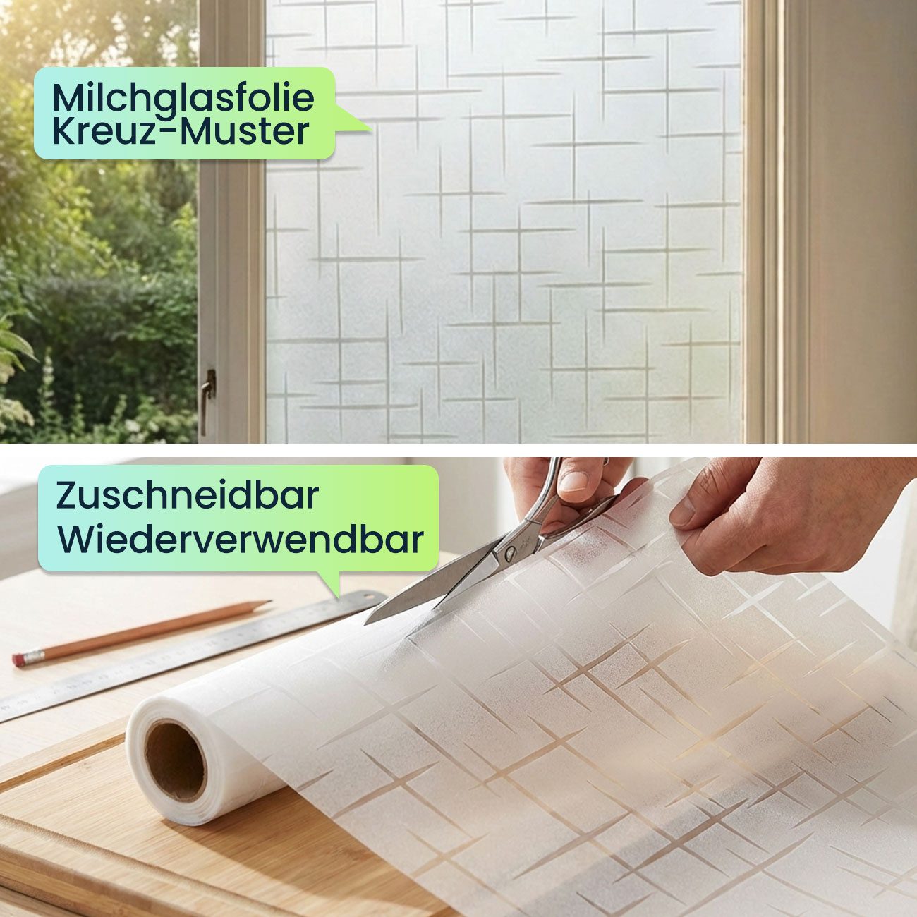 shop'n smile ideoon Sichtschutzfolie 3D Sichtschutzfolie Kreuzdesign Fensterfolie statisch 45x200 cm, (1-St., 1er-Set & 2er-Set), Statisch haftende 3D Sichtschu – Bild 4 von 5