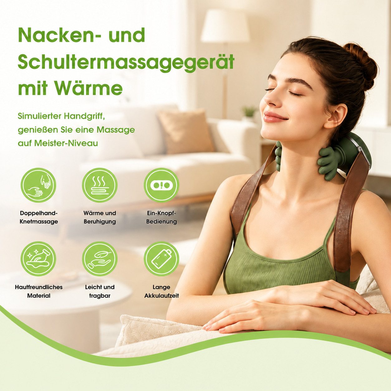 Fyrove Massagegerät Nackenmassagegerät mit Wärmefunktion,kabelloser Schultermassagegerät, 2 Wärmestufen,für Nacken, Schultern & Rücken, mit 10-Finger-Knetmassag – Bild 4 von 5