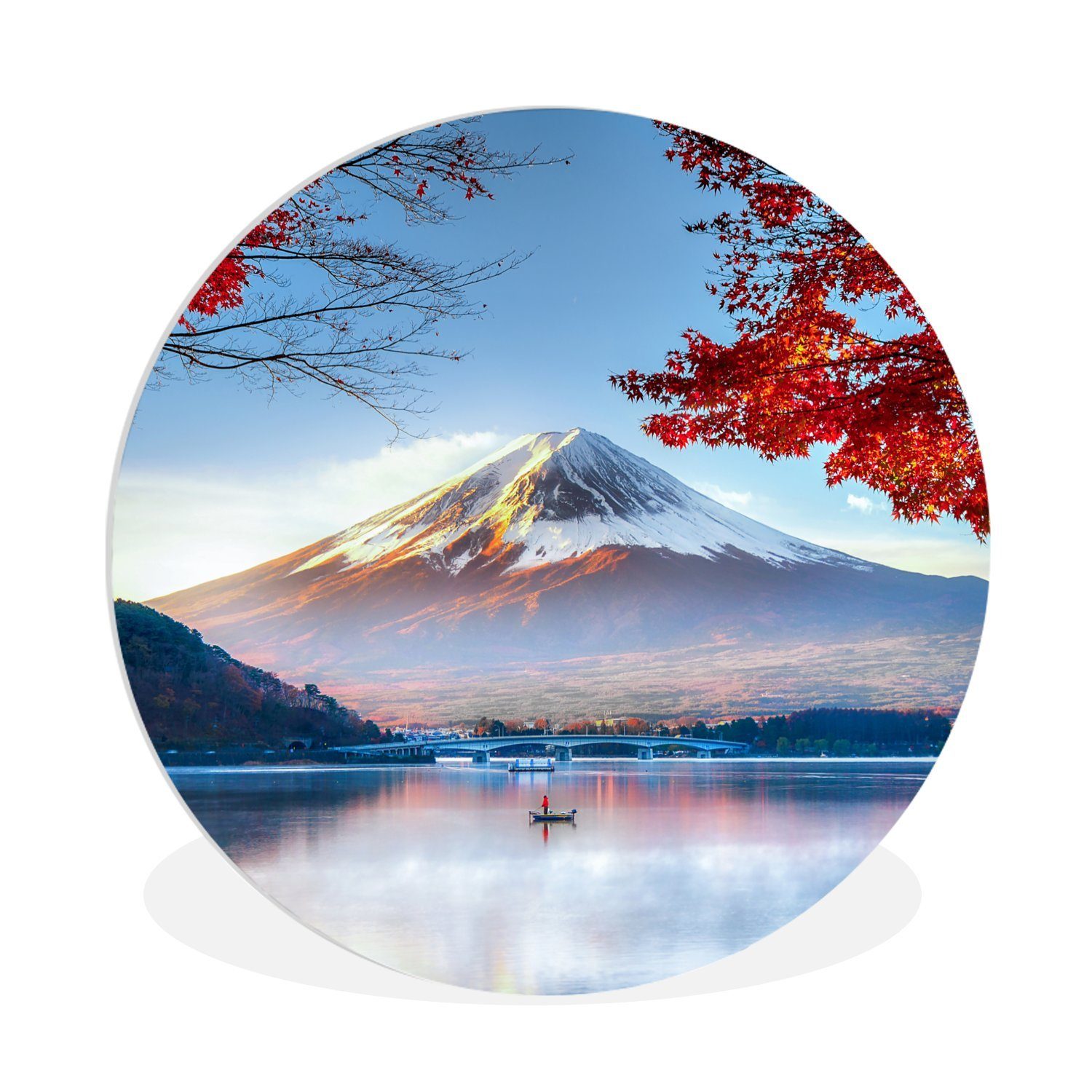 MuchoWow Gemälde Der japanische Berg Fuji in Asien im Herbst, Fotodruck (1 St), Kreis Wanddekoration, Rundes Wandbild, 30x30 cm