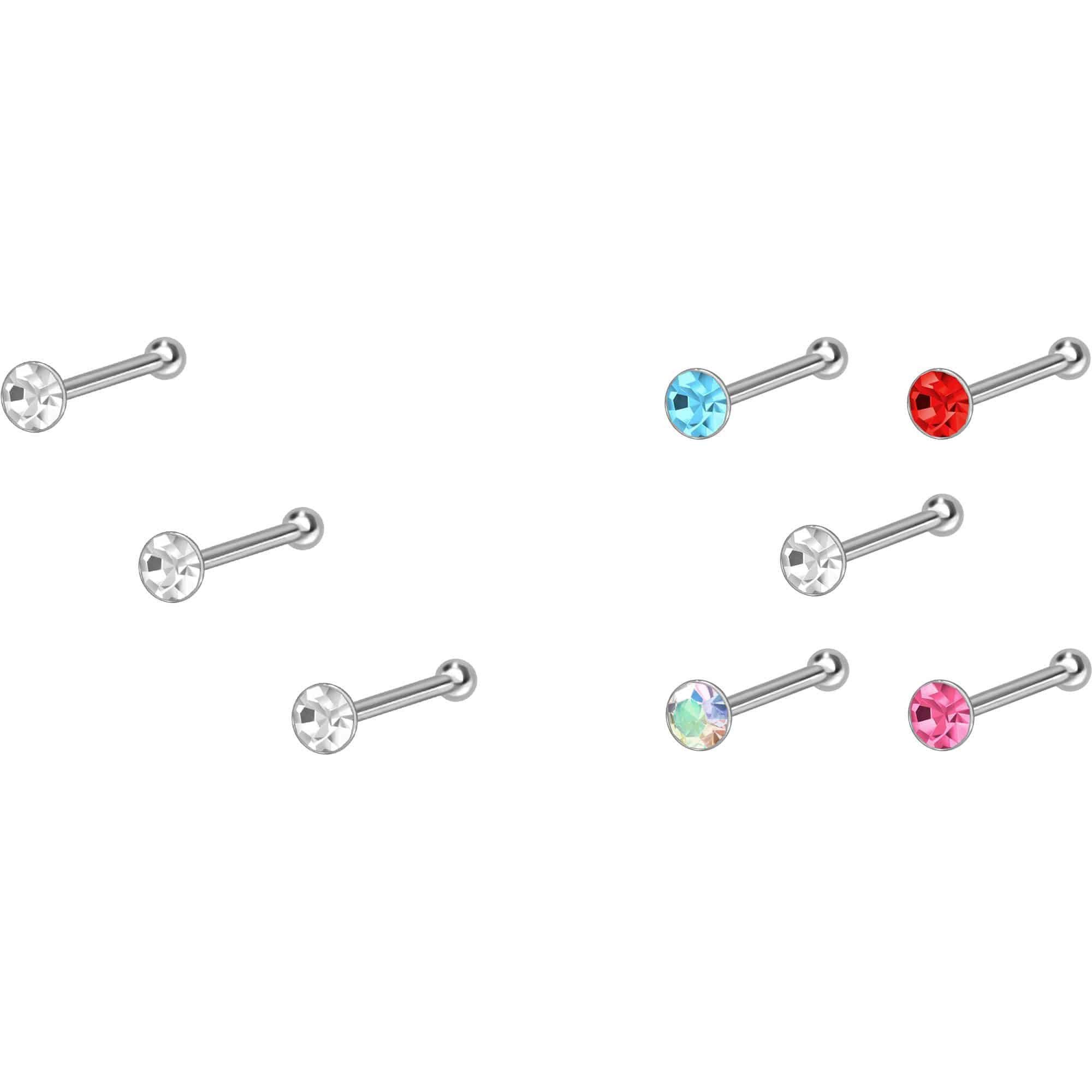 PIERCINGLINE Nasenpiercing SET 925er Silber Nasenstecker Pin RUNDER KRISTALL (Nasenstecker, 3er SET1 = Kristallklar)