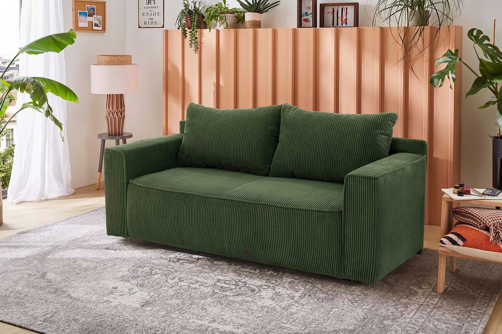 Jockenhöfer Gruppe Schlafsofa Ron, Platzsparendes Sofa mit Gästebettfunktion, Federkernpolsterung grün | grün