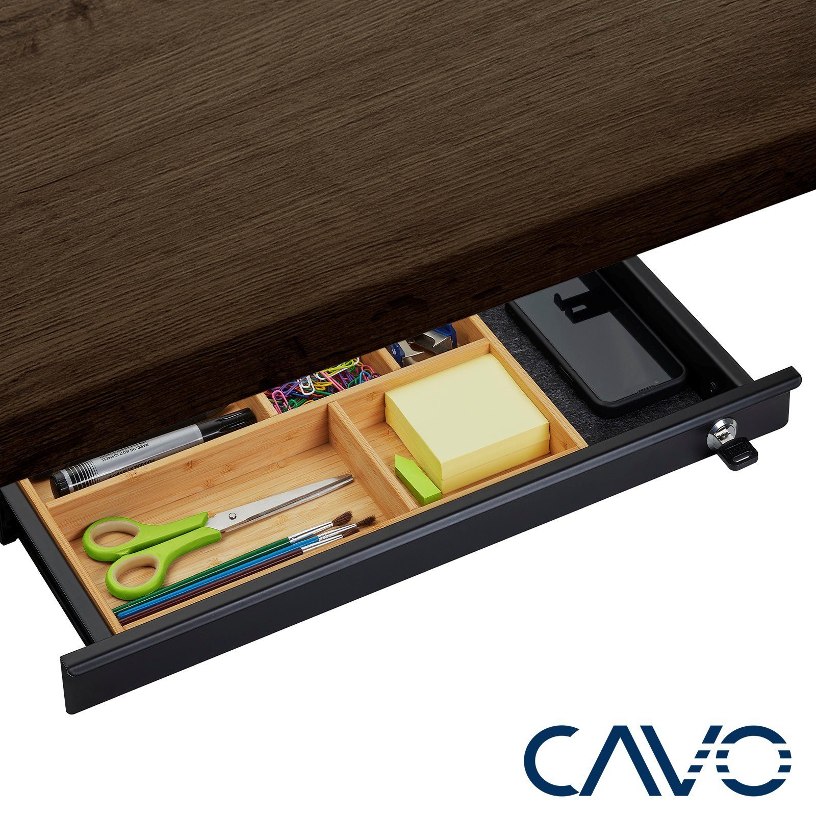 CAVO Schubladeneinsatz Bambus Schubladen-Organizer 245 x 320 x 35 mm mit 6-Fächern (1 St), natürlich antimikrobiell, resistent gegen Flecken & Gerüche