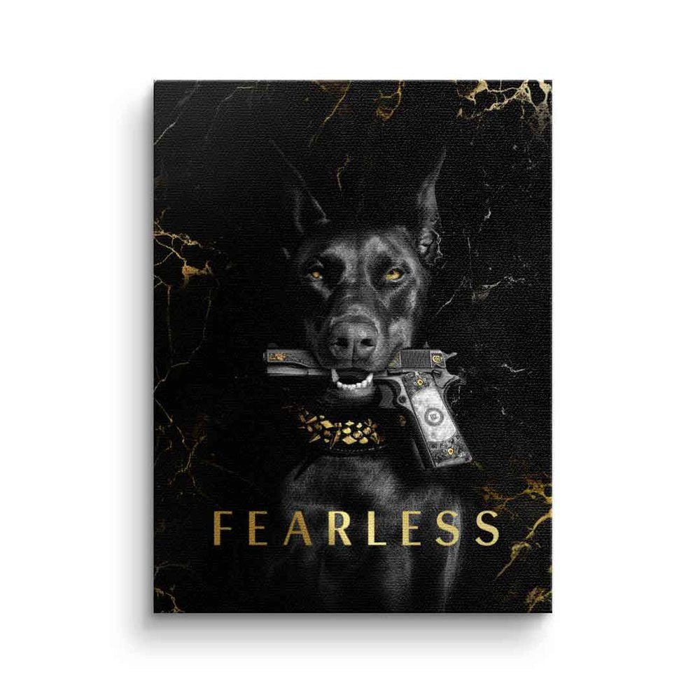 weißer fearless DOTCOMCANVAS® schwarz Dog Animal Leinwandbild Hund Leinwandbild, gold mit Luxury elegant Rahmen