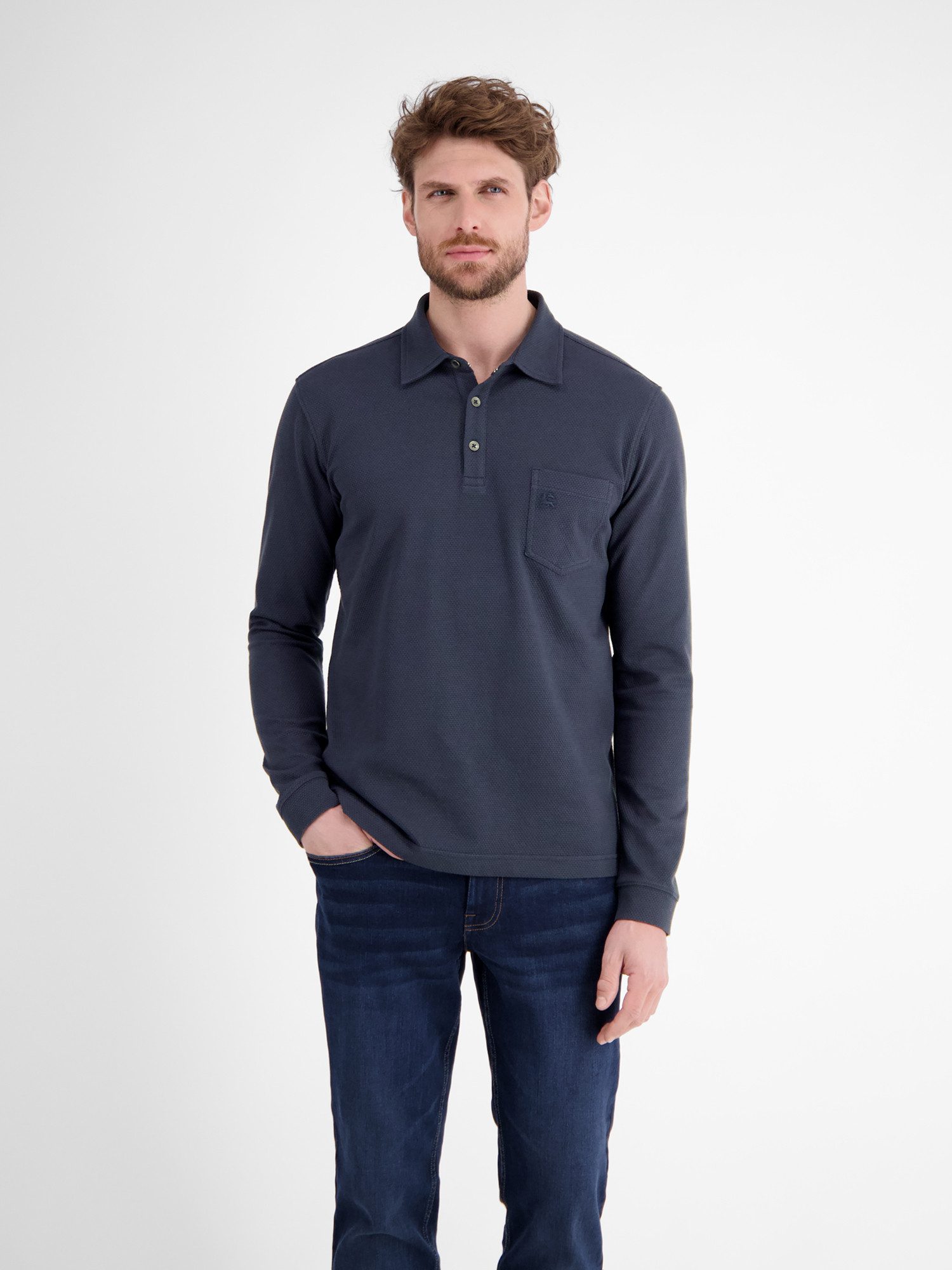 LERROS Langarm-Poloshirt LERROS Herren-Langarmpolo in Waffeloptik