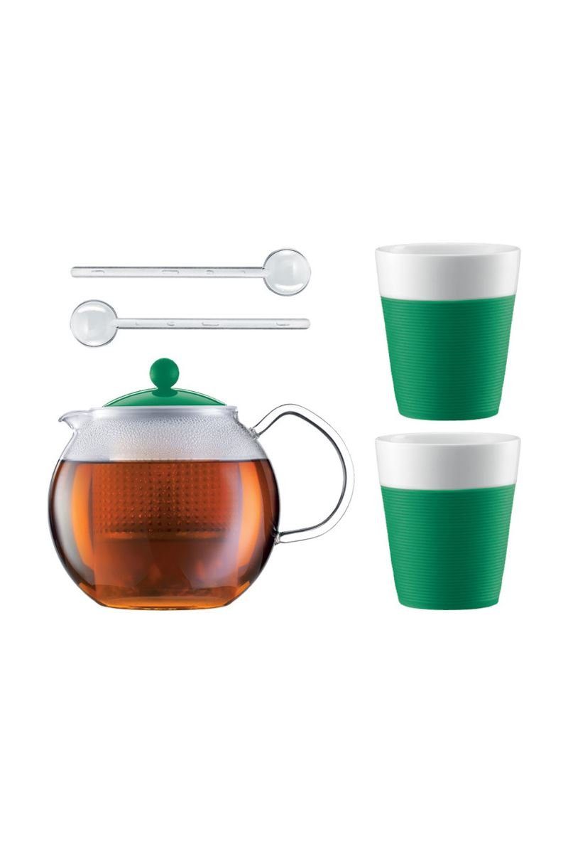 Bodum Teebereiter Assam, Set, 1 Liter Teebereiter mit Kunststofffilter, 2 Teegläser 0,3 Liter