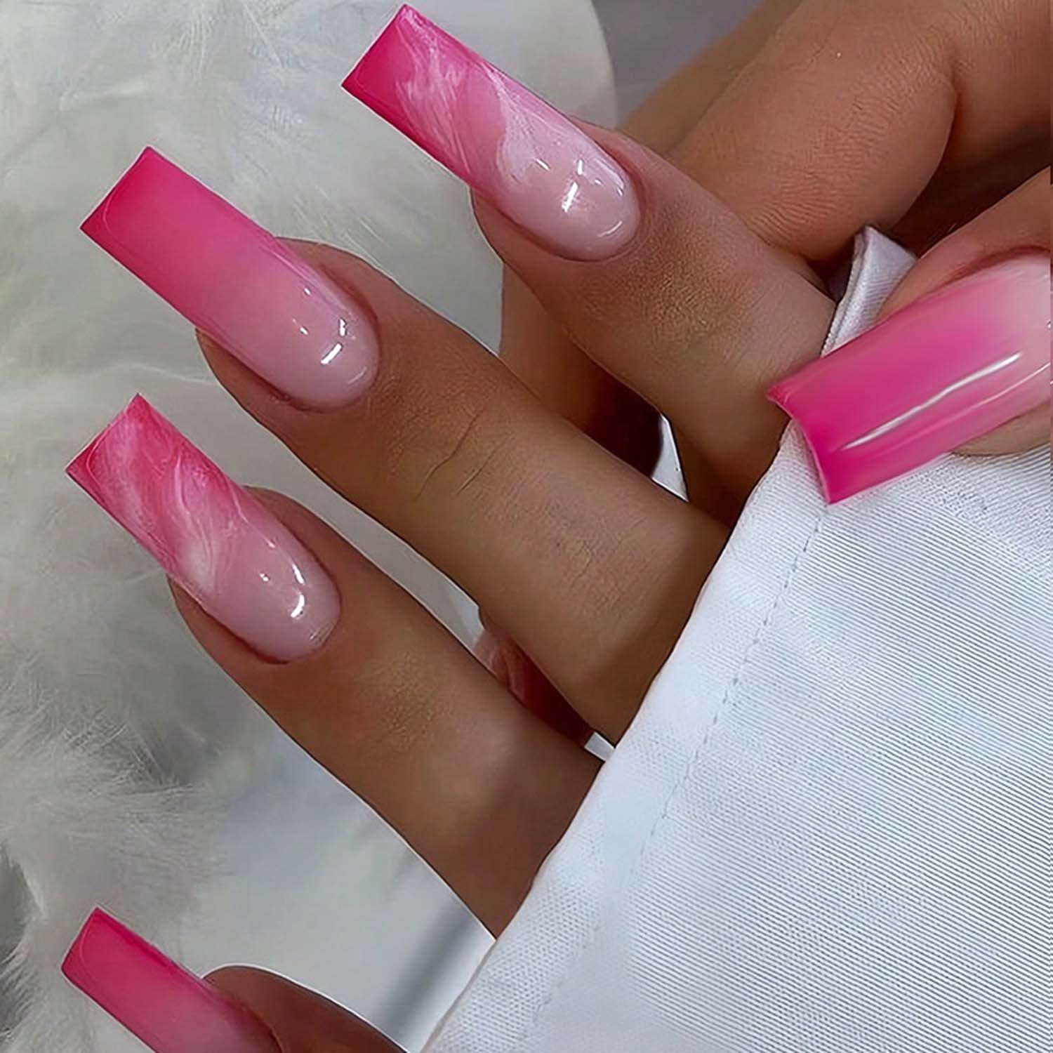 trends for living Kunstfingernägel 24 stuck rechteckige rosafarbene abnehmbare künstliche Fingernägel, 24-tlg.