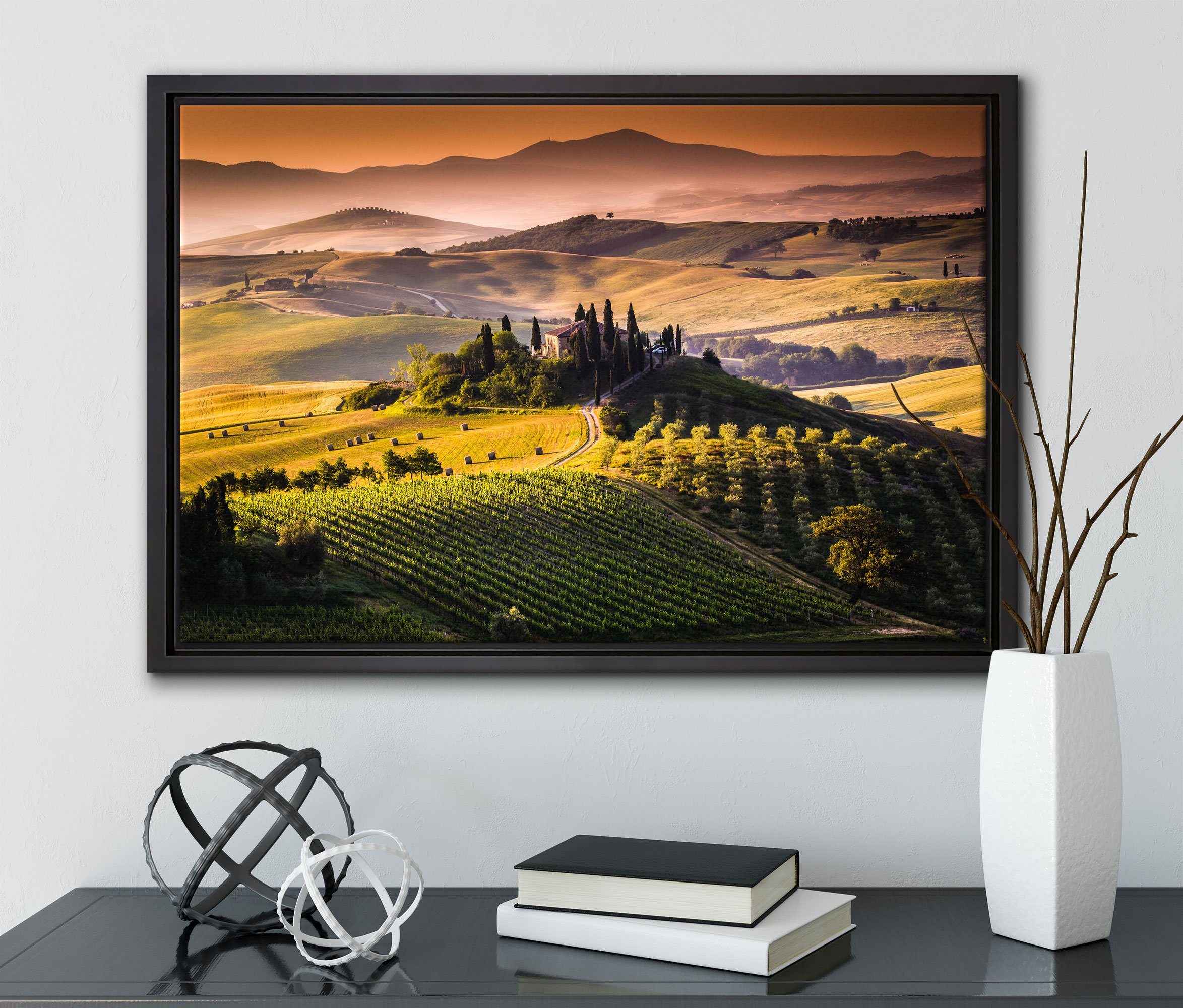 Pixxprint Leinwandbild Wunderschöne Toskana bespannt, einem Wanddekoration inkl. fertig in Zackenaufhänger Schattenfugen-Bilderrahmen (1 St), Landschaft, Leinwandbild gefasst