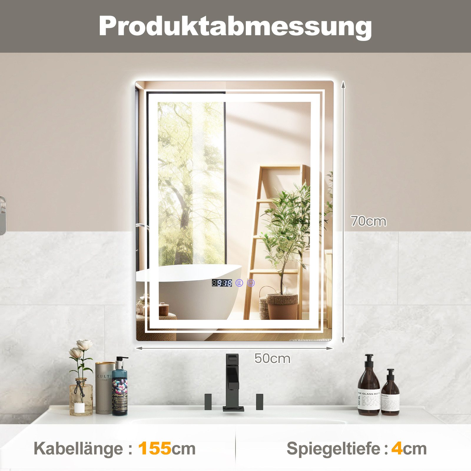 COSTWAY Badspiegel, Touch LED Spiegel, 70 günstig online kaufen
