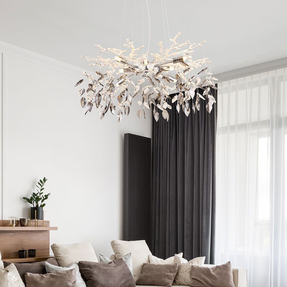 GLOBO LIGHTING LED Pendelleuchte, Leuchtmittel inklusive, Warmweiß, LED Pendelleuchte Kronleuchter Metall Glaskristalle chrom L 120 cm