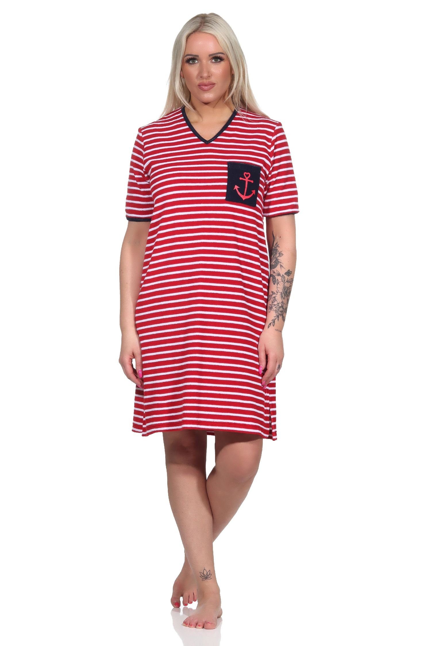 Nachthemd kurzarm Normann Maritimes Frottee Strandkleid Nachthemd mit Anker Damen Motiv